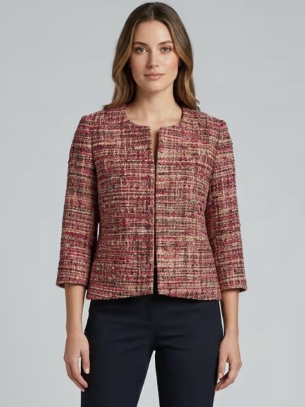 LOUBEN Pink Tweed Cropped Blazer Jacket Sz 12